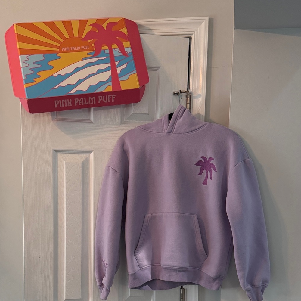 Pink Palm Puff Lavender Hoodie XS